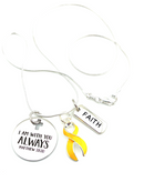 Gold Ribbon Necklace - I Am With You Always - Matthew 28:20 - Childhood Cancer Awareness Gift