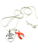 Orange Ribbon Memorial, Sympathy Necklace - A Piece of my Heart is in Heaven - Rock Your Cause Jewelry