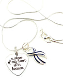 ALS / Blue & White Striped Ribbon Memorial Necklace - A Piece of my Heart is in Heaven Sympathy / Memorial Gift - Rock Your Cause Jewelry