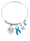 Teal Ribbon Charm Bracelet - Only In Darkness Can You See Stars