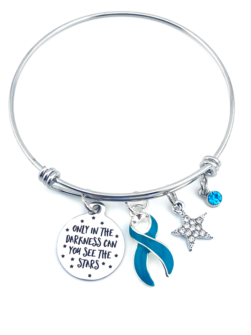 Teal Ribbon Charm Bracelet - Only In Darkness Can You See Stars