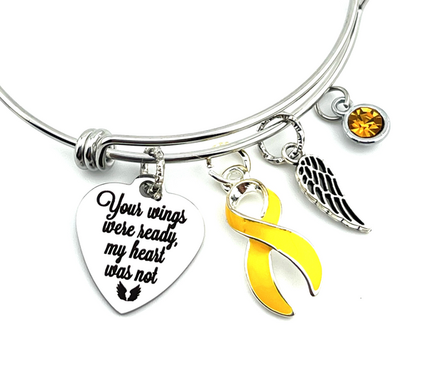 Gold Ribbon Sympathy / Memorial Bracelet - Your Wings Were Ready, My Heart Was Not