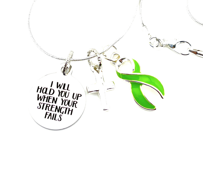 Lime Green Ribbon Necklace - I Will Hold You Up When Your Strength Fails