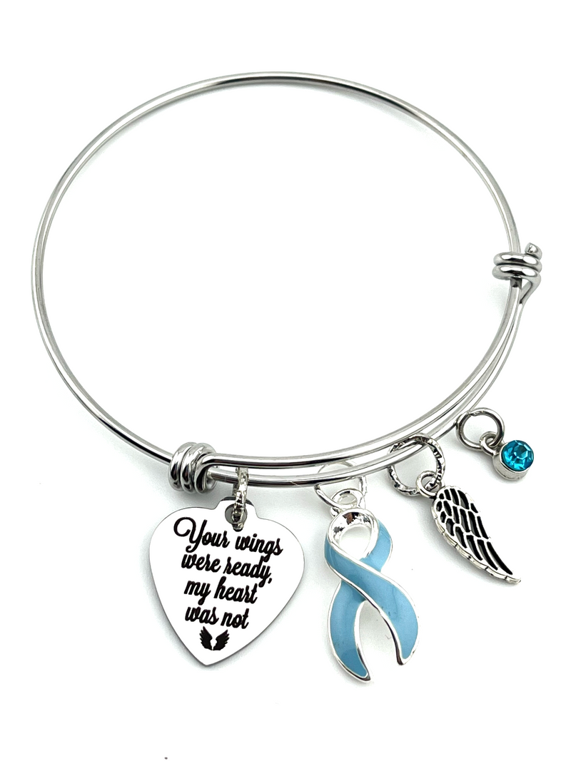 Light Blue Ribbon Sympathy / Memorial Charm Bracelet - Your Wings Were Ready, My Heart Was Not