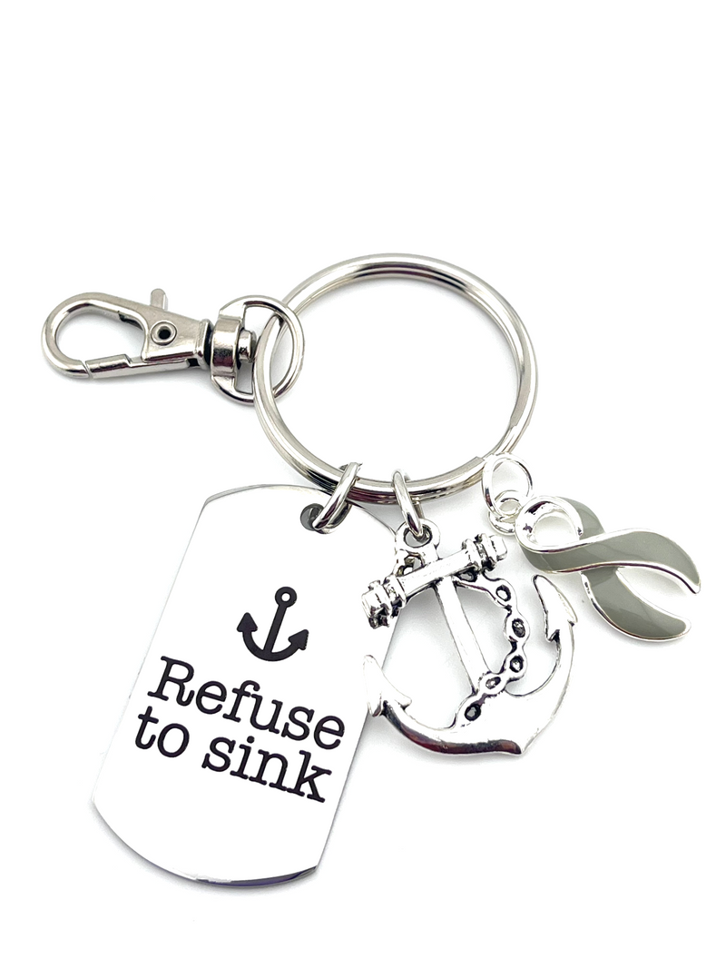 Gray (Grey) Ribbon Encouragement Keychain - Refuse to Sink