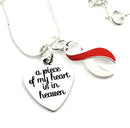 A Piece of My Heart Is in Heaven Memorial Necklace – Red & White Awareness Ribbon Jewelry, Sympathy & Remembrance Gift