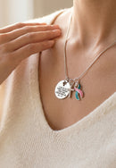 Periwinkle ribbon necklace by Rock Your Cause Jewelry with inspirational Christian quote "I Can Do All Things Through Christ Who Strengthens Me."