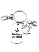 Gray (Grey) Ribbon Encouragement Keychain - Refuse to Sink