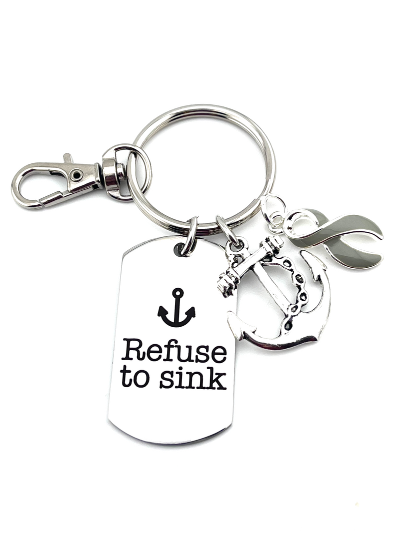 Gray (Grey) Ribbon Encouragement Keychain - Refuse to Sink