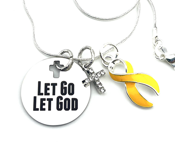 Gold Ribbon Necklace - Let Go, Let God - Childhood Cancer Awareness Gift