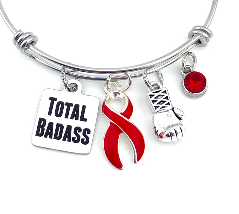 Red Ribbon Total Badass / Boxing Glove Charm Bracelet