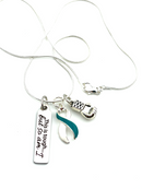 Teal & White Ribbon Necklace - This Is Tough, But So Am I