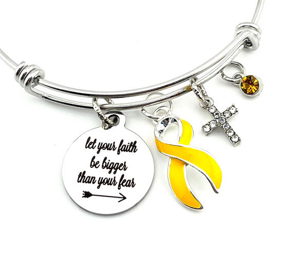 Gold Ribbon Charm Bracelet - Let your Faith Be Bigger Than Your Fear