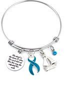 Teal Ribbon Charm Bracelet - Se Stood in the Strom / She Adjusted Her Sails