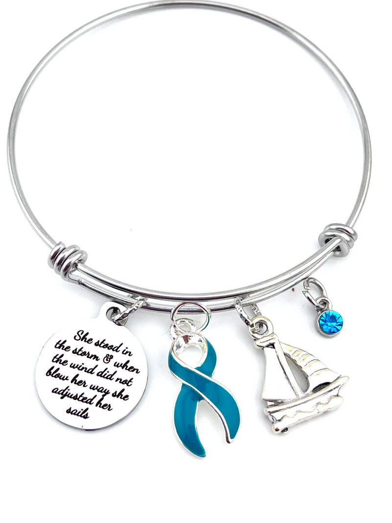 Teal Ribbon Charm Bracelet - Se Stood in the Strom / She Adjusted Her Sails