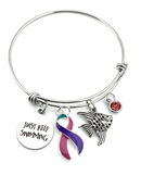 Pink Purple Teal (Thyroid) Ribbon - Just Keep Swimming Encouragement Charm Bracelet