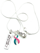 Pink and Teal (Previvor) Ribbon -  This is Tough - Boxing Glove / Warrior Necklace