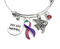 Pink Purple Teal (Thyroid) Ribbon - Just Keep Swimming Encouragement Charm Bracelet