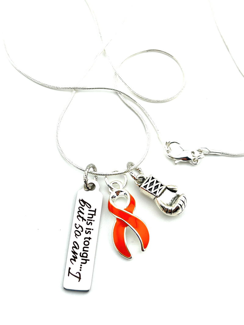 Orange Ribbon Boxing Glove Necklace - This is Tough ... But So Am I