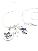 ALS / Blue & White Striped Ribbon Necklace -  I Will Hold You Up When Your Strength Fails