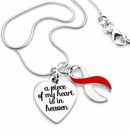 A Piece of My Heart Is in Heaven Memorial Necklace – Red & White Awareness Ribbon Jewelry, Sympathy & Remembrance Gift