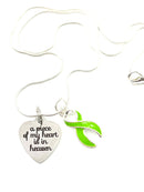Lime Green Ribbon Memorial Necklace / A Piece of My Heart is in Heaven - Rock Your Cause Jewelry