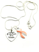 Peach Ribbon Charm Necklace - Memorial / Remembrance Gift - A Piece of My Heart is in Heaven - Rock Your Cause Jewelry