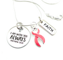 Pink Ribbon Necklace / I Am With You Always - Matthew 28:20