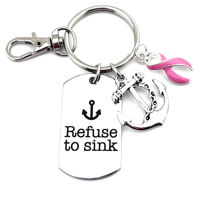 Pink Ribbon Encouragement Keychain – Refuse to Sink