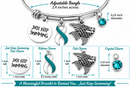 Cervical Cancer Awareness Bracelet, Teal White Ribbon, Just Keep Swimming, HPV Awareness, Survivor Gift, Cancer Warrior Jewelry