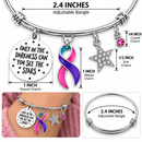 Thyroid Cancer Awareness Bracelet, Pink Purple Teal Ribbon, Thyroid Cancer Survivor Gift, Cancer Warrior Jewelry, Inspirational Star Bangle