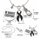 Black Awareness Ribbon Necklace, Be Badass Everyday, Melanoma Cancer Survivor Gift, Boxing Glove Jewelry, Warrior Strength Necklace