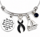 Black Awareness Ribbon Bracelet – Melanoma Cancer Survivor Gift, She Adjusted Her Sails, Inspirational Strength Jewelry