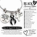 Black Awareness Ribbon Bracelet, Melanoma Cancer Gift, Philippians 4:13 Faith Jewelry, Remembrance Bracelet, Christian Encouragement Gift