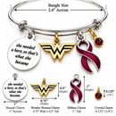 Burgundy Ribbon Charm Bracelet - She Needed A Hero So That's What She Became