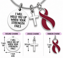 Burgundy Ribbon Awareness Necklace, I Will Hold You Up, Multiple Myeloma Gift, Sickle Cell Awareness, Cancer Support Gift