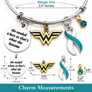 Cervical Cancer Awareness Bracelet, Teal White Ribbon Jewelry, Wonder Woman Survivor Gift, She Needed a Hero, Cancer Warrior Bracelet