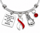 Red & White Ribbon Awareness Bracelet – Head & Neck Cancer, Oral Cancer BADASS Fighter Gift with Boxing Glove
