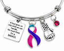 Pink Teal Purple Ribbon Thyroid Cancer Awareness Bracelet – BADASS Cancer Fighter & Survivor Gift with Boxing Glove