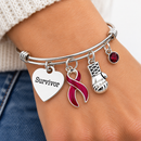 Burgundy Ribbon Survivor Bracelet – Multiple Myeloma Survivor Gift, Cancer Fighter Bracelet with Boxing Glove
