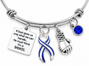 Blue & White Striped ALS Awareness Bracelet – BADASS Amyotrophic Lateral Sclerosis Fighter Gift with Boxing Glove