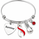 Red & White Ribbon Survivor Bracelet – Head & Neck Cancer, Oral Cancer Awareness Gift, Boxing Glove Fighter Bracelet