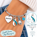 Teal & White Cervical Cancer Survivor Bracelet – Boxing Glove Fighter Gift, Awareness Ribbon Jewelry