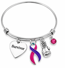 Pink Purple & Teal Thyroid Cancer Survivor Bracelet – Boxing Glove Fighter Gift, Awareness Ribbon Jewelry