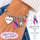 Pink Purple & Teal Thyroid Cancer Survivor Bracelet – Boxing Glove Fighter Gift, Awareness Ribbon Jewelry