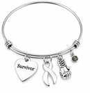 White Ribbon Survivor Bracelet – Lung Cancer Awareness Gift, Boxing Glove Fighter Bracelet, White Awareness Ribbon Jewelry