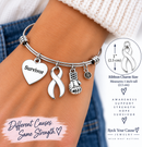 White Ribbon Survivor Bracelet – Lung Cancer Awareness Gift, Boxing Glove Fighter Bracelet, White Awareness Ribbon Jewelry