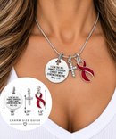 Burgundy Awareness Ribbon Faith Necklace – Philippians 4:13 Christian Strength Necklace, Multiple Myeloma & Brain Aneurysm Gift