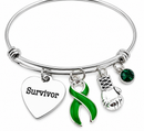 Green Awareness Ribbon Survivor Bracelet – Mental Health, Kidney Disease, Organ Donation & TBI Survivor Gift with Boxing Glove