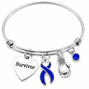 Navy Blue Ribbon Survivor Bracelet – Colon & Colorectal Cancer Awareness Gift, Cancer Fighter Bracelet with Boxing Glove